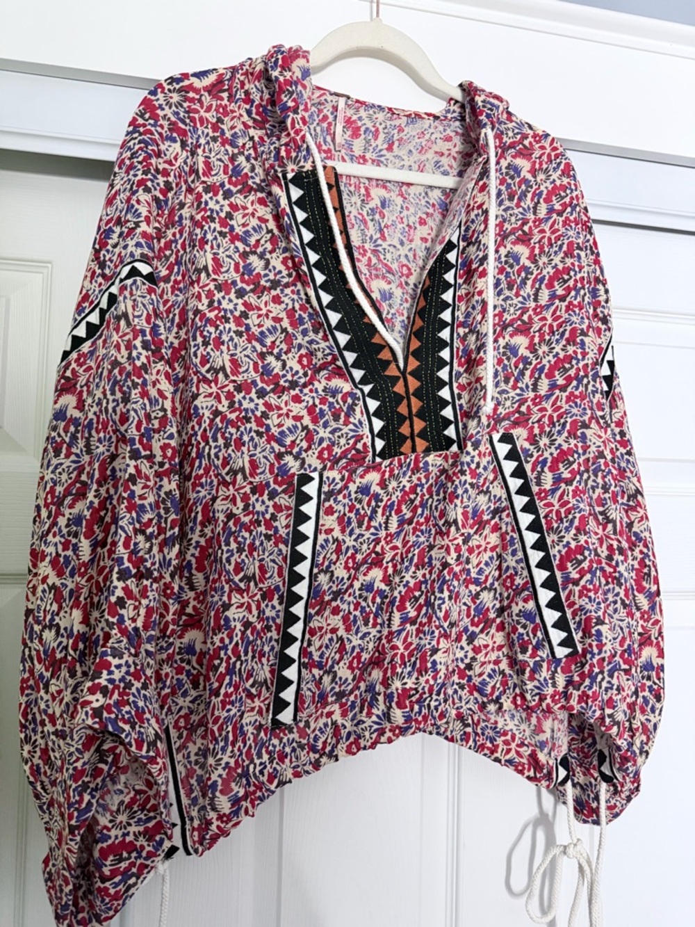Free People Artsy Boho cotton floral embroidered hoodie jacket